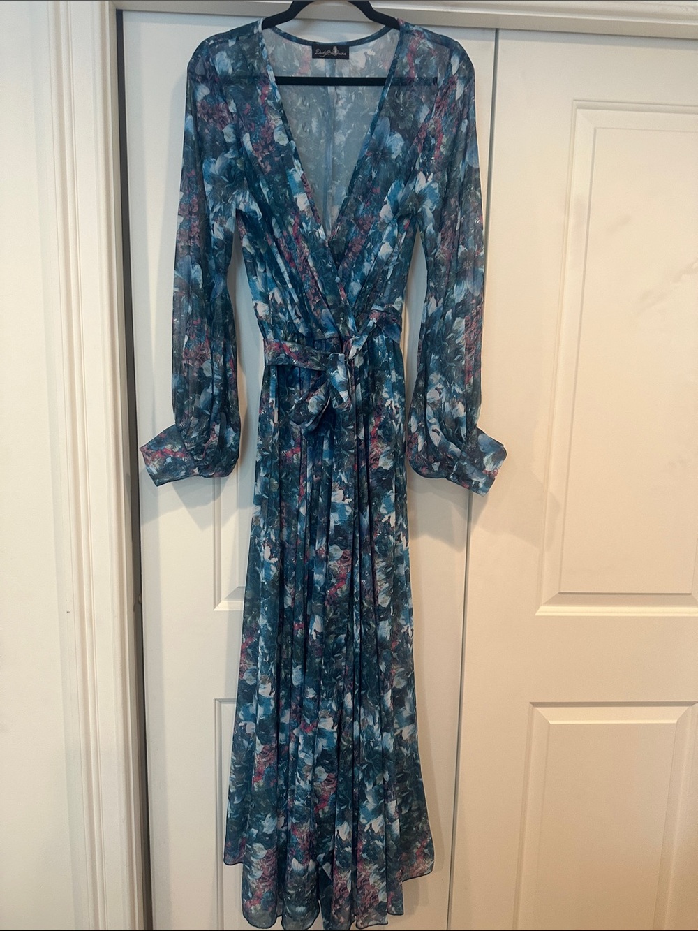 Teal Floral Wrap Maxi Dress with Tie Waist